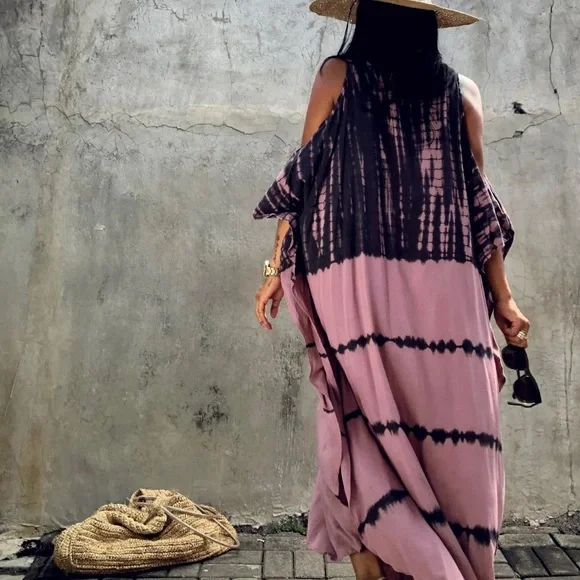 SOLD OUT Tie Dye Cold Shoulder Coverup Maxi Dress - Picture 7 of 8